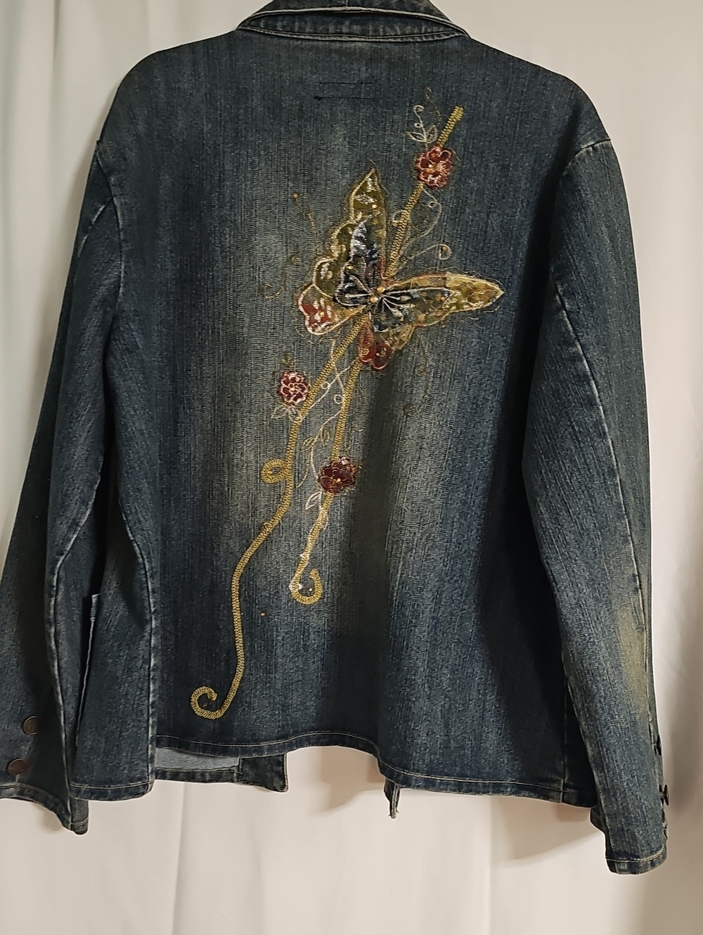 Jou Jou Embroidered  Butterfly Denim Blazer Jacket in Faded Blue - Picture 4 of 7